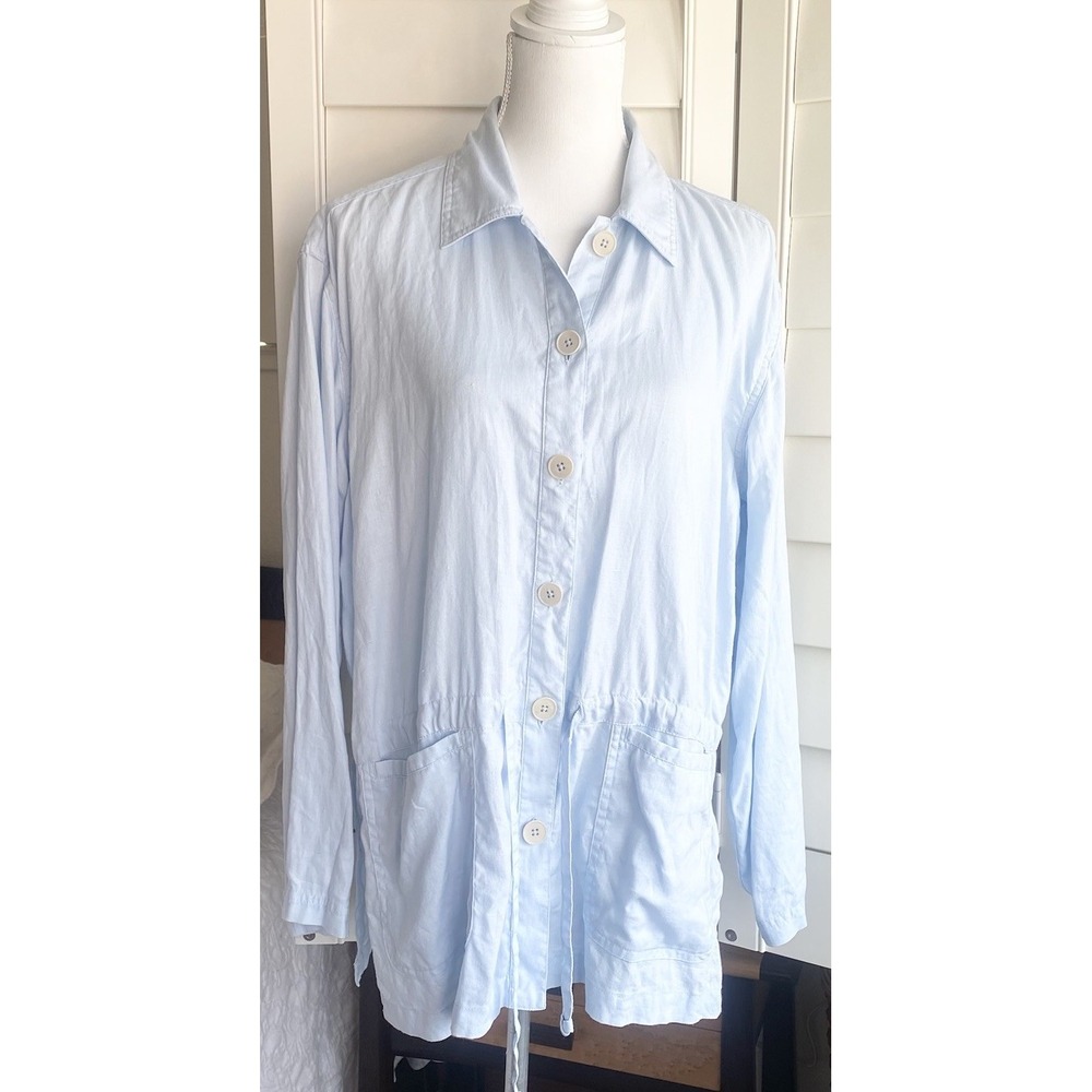The Limited Linen Button Up Shirt Women M Light Blue Utility tunic Drawstring